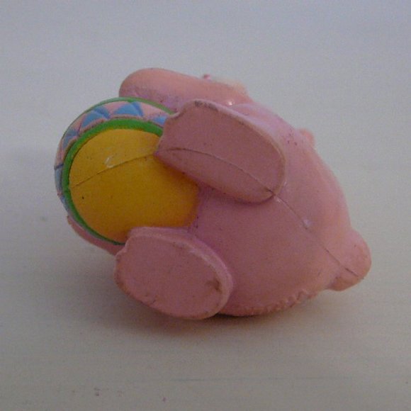 Pink Rubber Easter Bunny Rabbit Figurine Holding Colorful Egg, Cute Ears & Nose - Picture 4 of 5